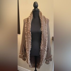 Genuine Fur Trim Sweater Jacket